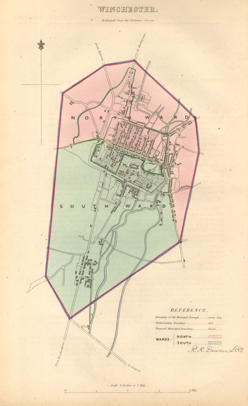 WINCHESTER borough/town/city plan. BOUNDARY COMMISSION Hampshire DAWSON 1837 map